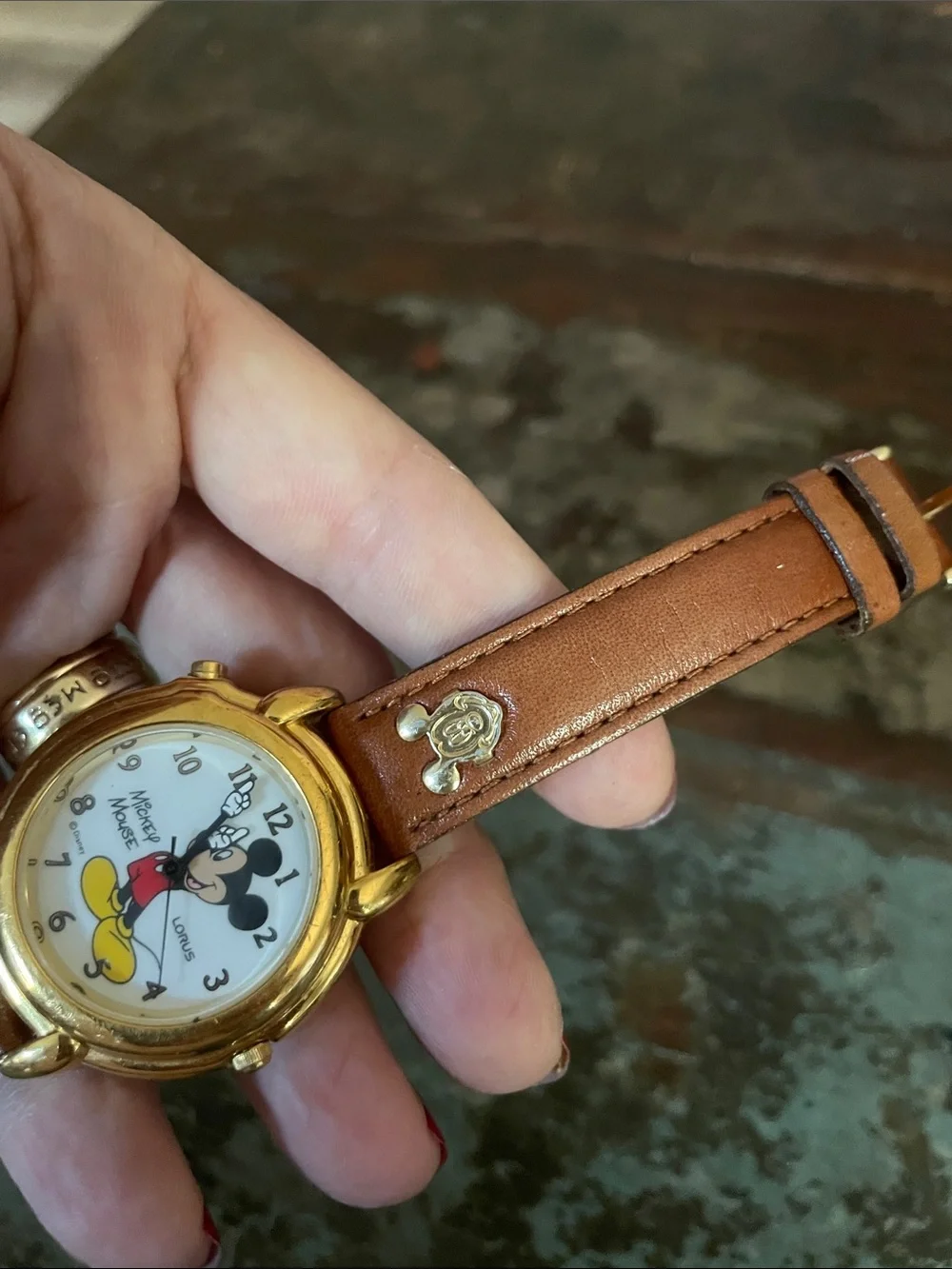 Vintage and Rare Talking Lorus Mickey Mouse Women's Brown Leather Watch